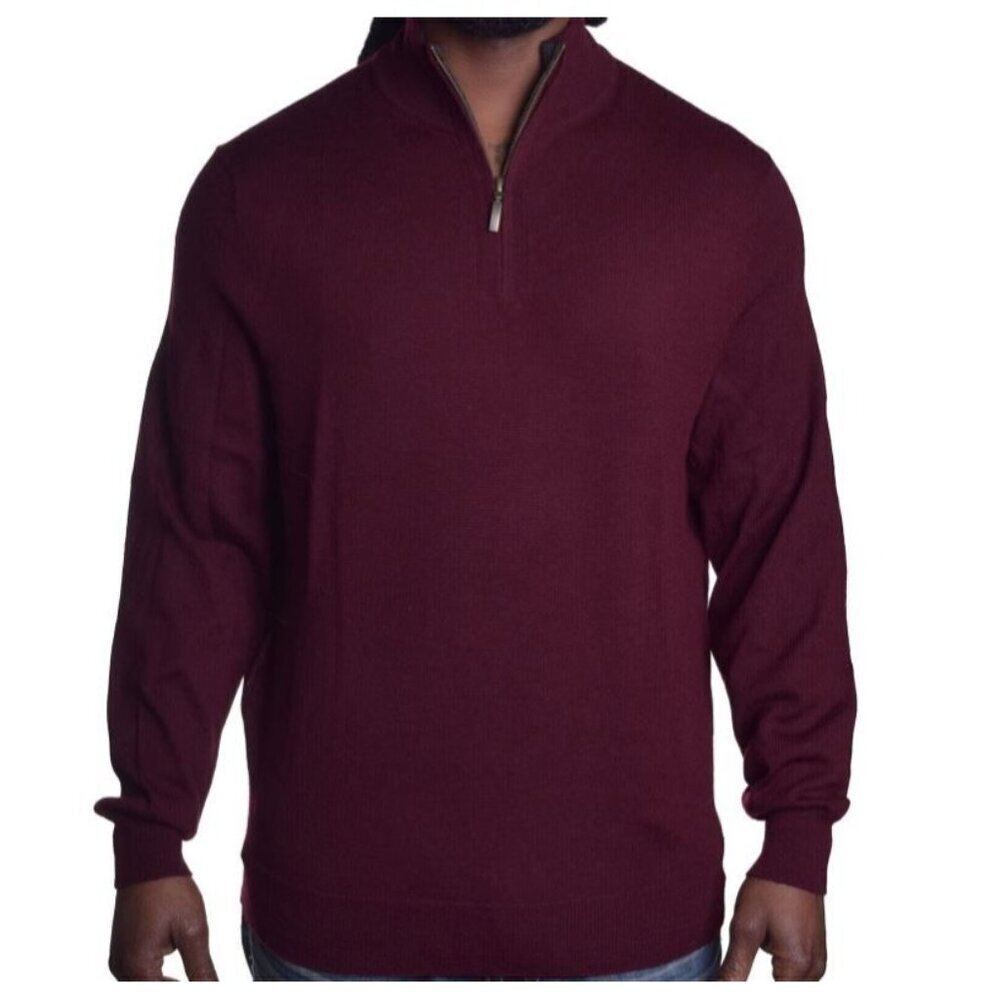 NEW! Club Room Men's Crew Neck 1/4 Zip Red Plum Sweater Pull Over Medium